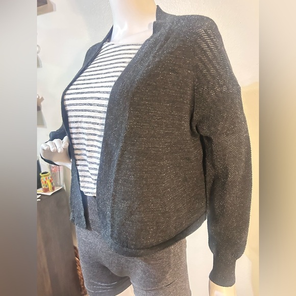 Eileen Fisher Charcoal
Metallic Shimmer Fine
Merino Cropped Sweater
Cardigan - Picture 8 of 12